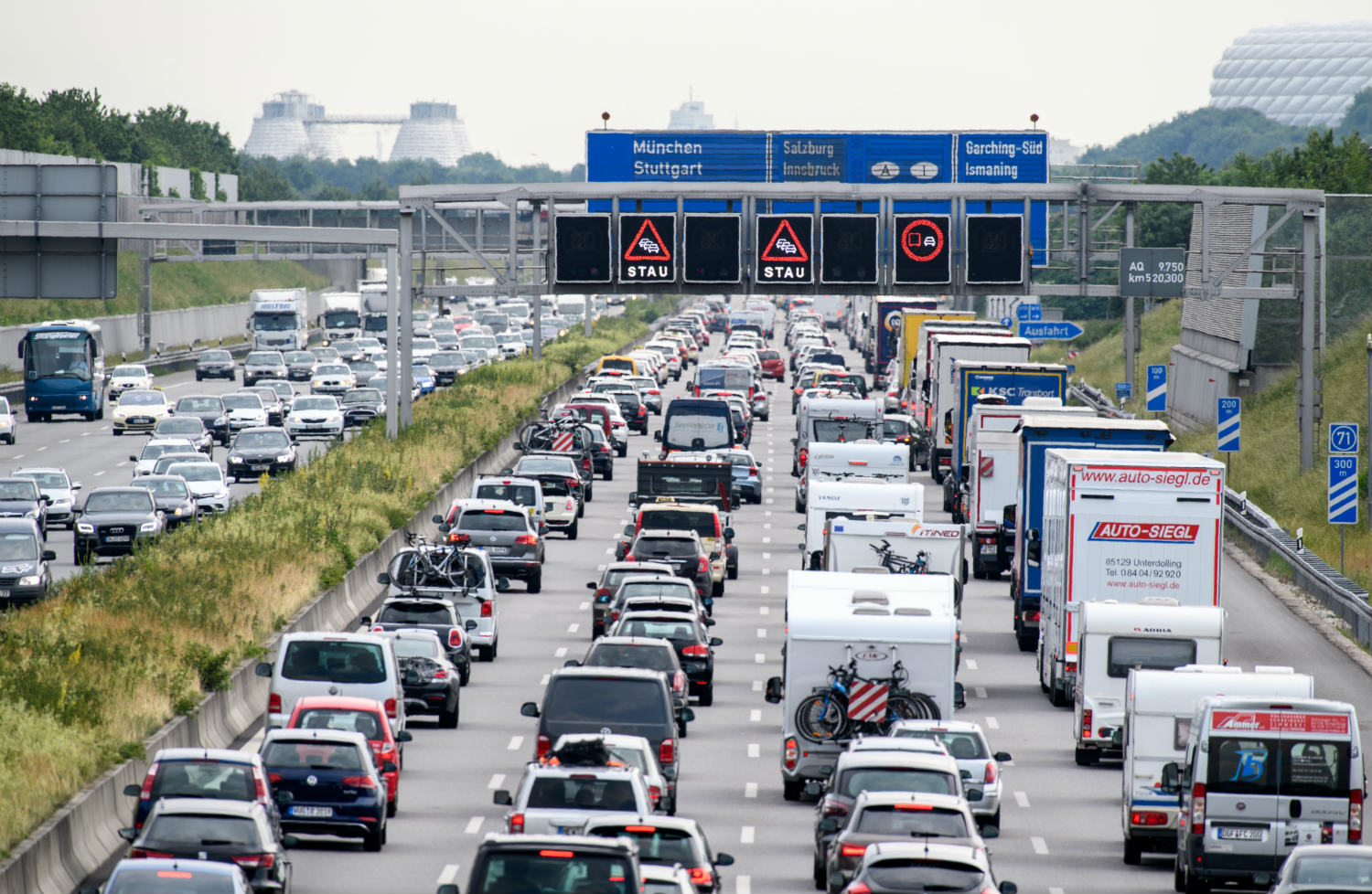 Cars stuck in traffic on Germany’s autobahn